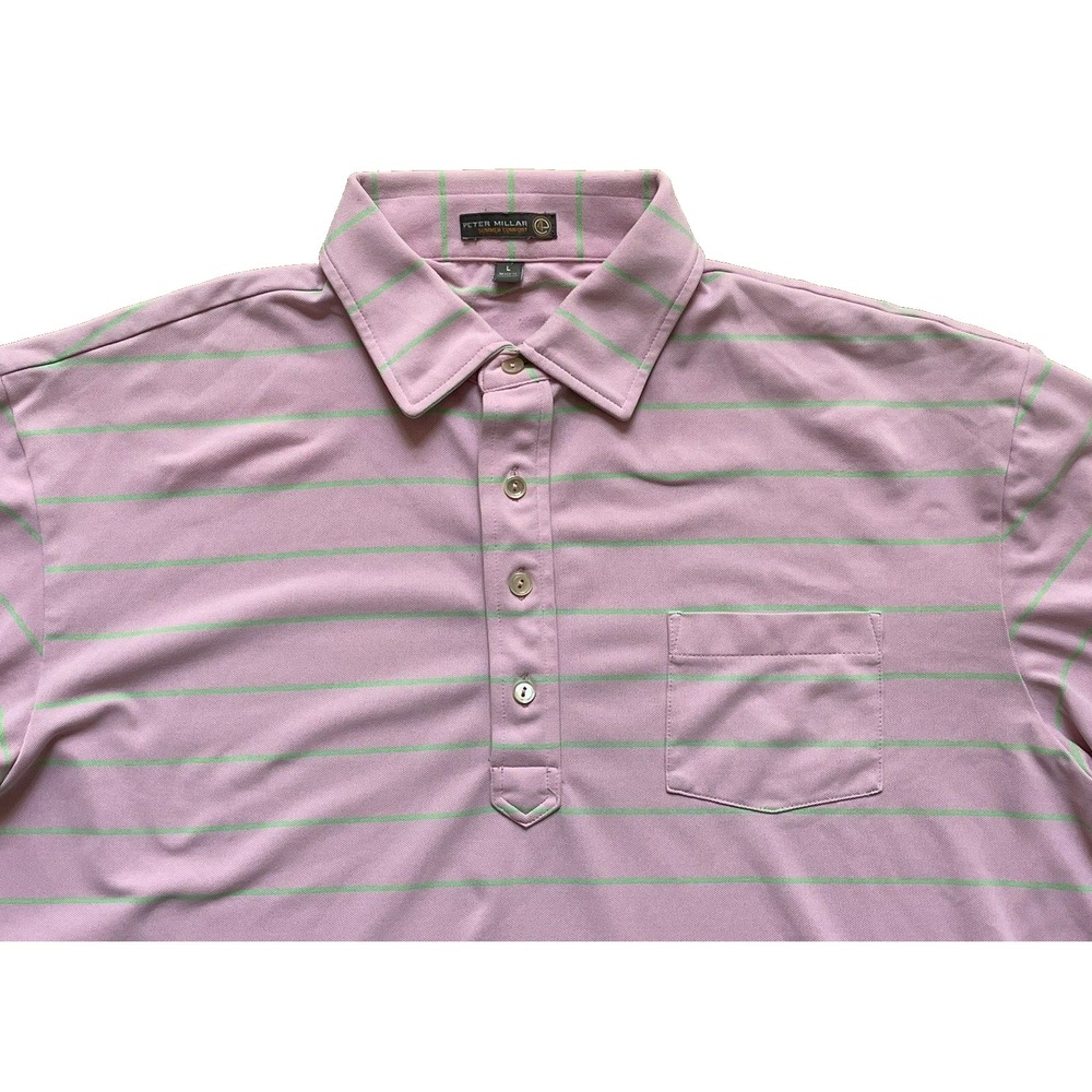 Peter Millar Summer Comfort Pink Green Striped Performance Golf Polo Shirt L